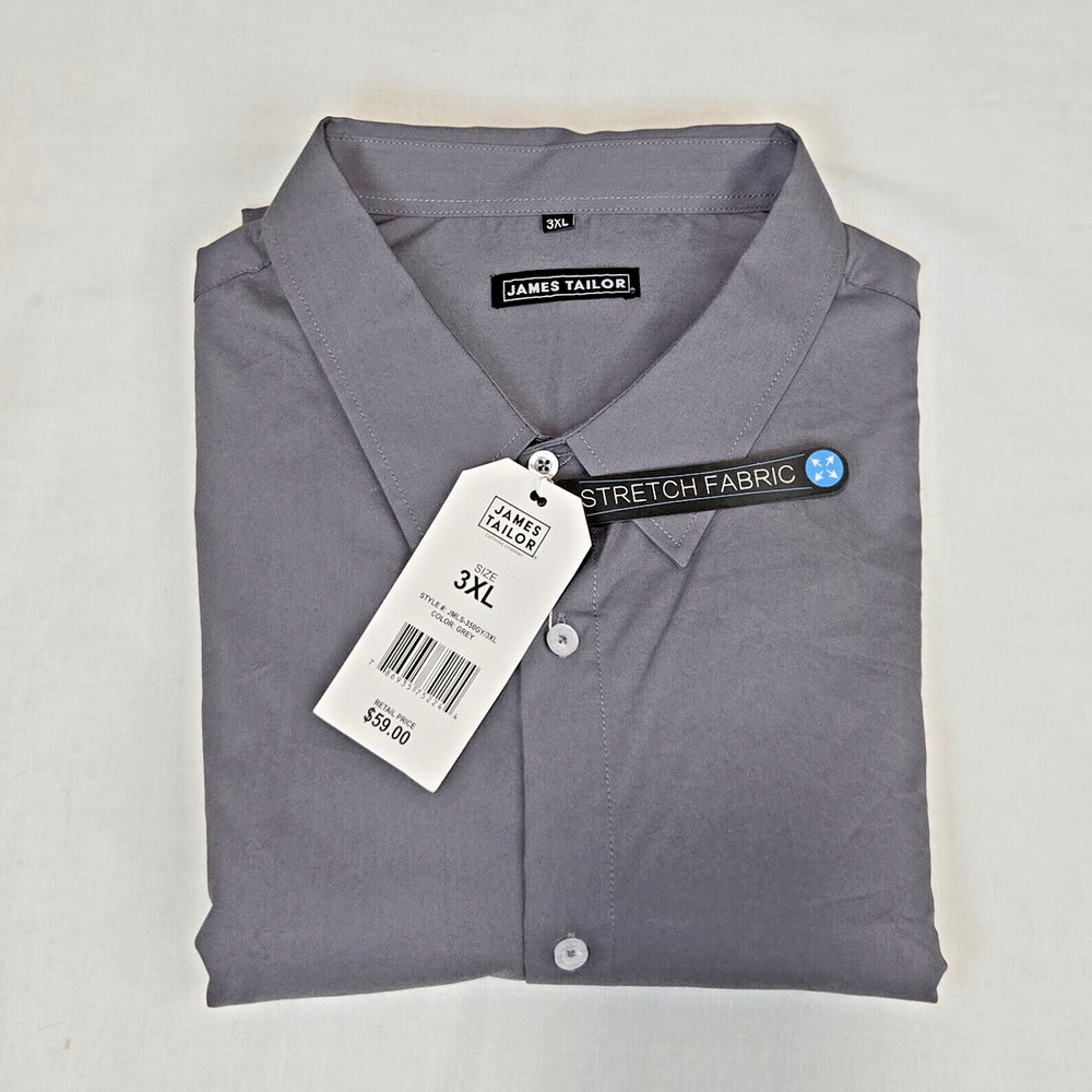 NEW James Tailor Mens size 3XL Gray Button Up Shirt Cotton Poly Spandex Stretch