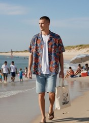 Caribbean – Navy Blue Shirt With Multi Colored Tropical Floral Print, Big XL,…