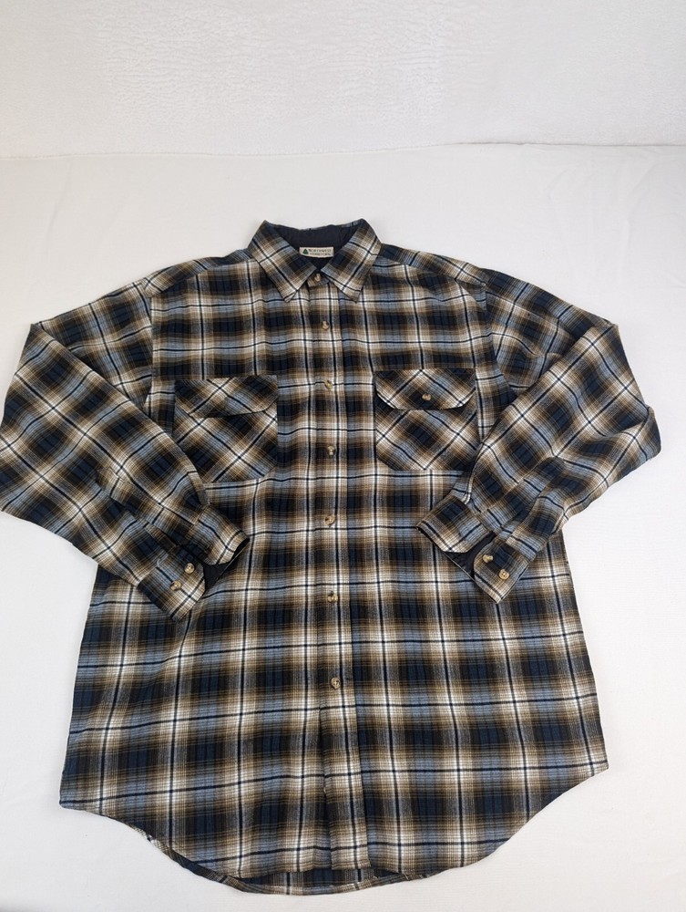 NorthWest Territory L/S Shirt Mens Large Brown Plaid Outdoors 100% Acrylic