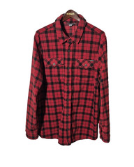 Eddie Bauer Shirt Mens Tall XL Red Black Plaid Fleece Button Front Long Sleeve