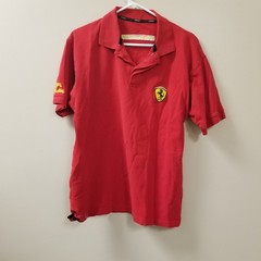Ferrari Red Embroidered Shield Logo Polo Button Shirt Men Fit No Size Tag