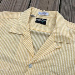 True Vintage Yellow and White Striped Loop Collar Button Up Shirt Mens M