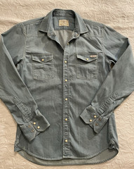 Maison Oscar denim snap button French shirt Men’s Medium Western country EUC