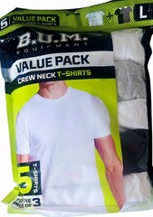 BUM 5x Value Pack Men’s T-shirts, Cotton (3 White, 1 Gray, & 1 Black), Large