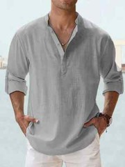Men Casual Shirt Long Sleeve Cotton Linen Beach T Shirt Lightweight NEW 8 COLORS