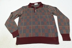 Vintage Christian Dior Polo Shirt Mens Medium Red Blue Check Long Sleeve Acrylic