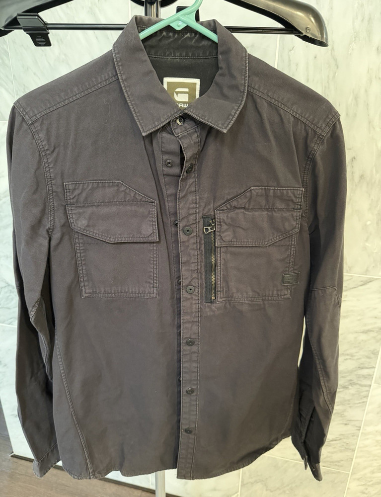 G-Star RAW Men’s M Gray Solid Long Sleeve Button-Up Point Collar Chest Pockets