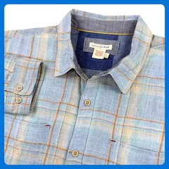 Carbon2Cobalt Button Up Shirt Men LARGE Blue Cotton Plaid Long Sleeve Pockets