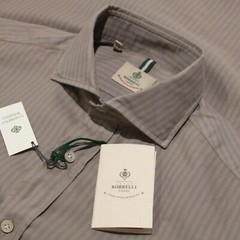 Luigi Borrelli NWT Casual Button Down Shirt Size 15.5 39 In Light Brown & Gray