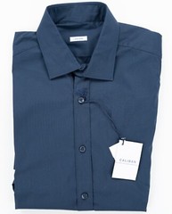CALIBAN Solid Blue Dress Shirt Stretch Cotton Spread Collar Regular Fit 16 41