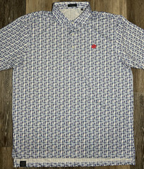 Turtleson Polo Shirt Men’s XL White All Over Print Golf Stretch Performance Logo