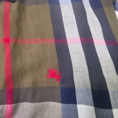 Burberry London Shirt Mens Large Slim Fit Taupe Brown Plaid Red Equestrian Logo