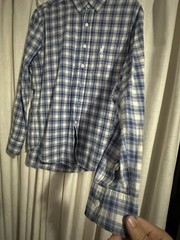 johnnie-O Men’s Blue/White Plaid Long Sleeve Button-Up Cotton Shirt M