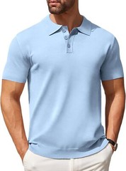 Mens Knit Polo Shirt Short Sleeve Casual Button Down Stretch Golf Top Breathable