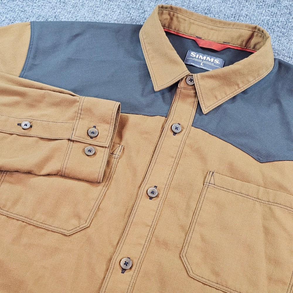 Simms Fishing Products Mens Large Brown Western Yoke Button Up Shirt Outdoor
