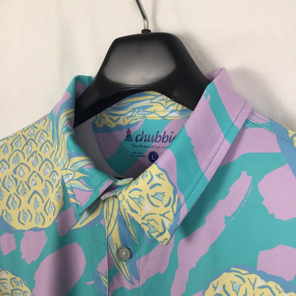 Chubbies Mens Performance Polo Shirt Large Pastels Pineapple Modern Athleisure