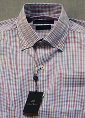 David Donahue Performance Men Red White Blue Plaid Check Dress Shirt NWT M 15 32