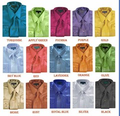 Men’s Silky Satin dress shirt with matching tie & handkerchief set Syle S05
