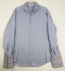 BUGATCHI UOMO Dress SHIRT Button Up Purple Blue STRIPE Flip Cuff Mens 16.5 41