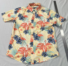 Depart West Hawaiian Shirt Mens Medium Yellow Flamingos Floral Performance Aloha