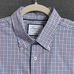 Charles Tyrwhitt Shirt 17/35 Slim Fit Non Iron Blue Red Plaid OCBD Button Down