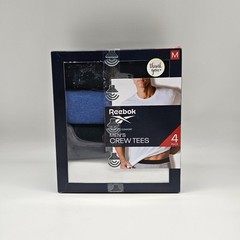 4Pk REEBOK Comfort Men S M L White Blue Black Crew Neck Tag-Free Cotton T Shirts