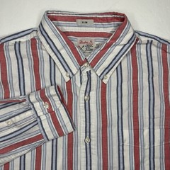 J. Crew Broken In Oxford Men’s X-Large White Red Blue Striped Slim Fit BG421