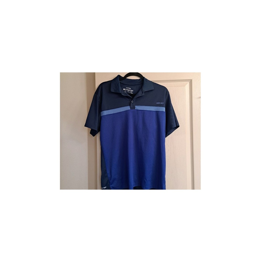 Ariat AriatTEK Mens Blue Colorblock Fitted Short Sleeve Performance Polo Shirt M
