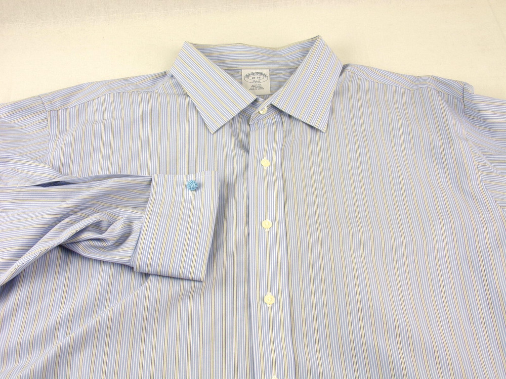 Brooks Brothers Dress Shirt 18 – 35 Blue Striped Non Iron Slim Fit French Cuffs