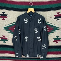 Vintage Stüssy Dollar Sign Print Black Button Shirt – Men’s Large – Cotton