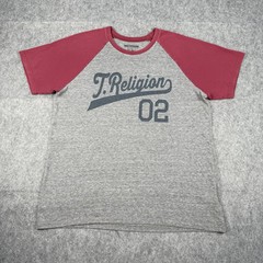 True Religion Mens Raglan Short Sleeve Shirt Jersey Grey Red Size X-Large