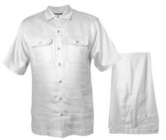 Prestige Men’s White High-End Short Sleeve Shirt & Pants Set
