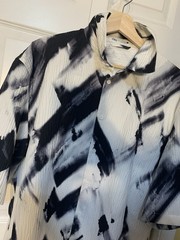 Zara Mens Sz XL Abstract Geometric Button Up Shirt Black White Short Sleeve
