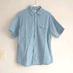 Carbon 2 Cobalt Button Up Shirt Mens L Blue 100% Cotton Crinkle Gauzy Pocket