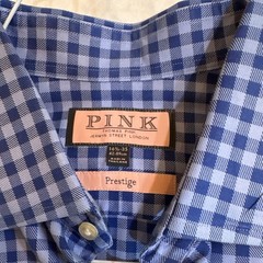 Thomas Pink Prestige Cotton Blue Check Dress Shirt Point Collar 16.5 35