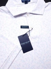 PETER MILLAR GOLF POLO SHIRT -XL WHITE BLUE PURPLE ROCK MUSIC DOT SUMMER COMFORT