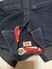 USA 1970s Vintage Male Brand Denim Long Sleeve Shirt Navy Pattern A++ Look