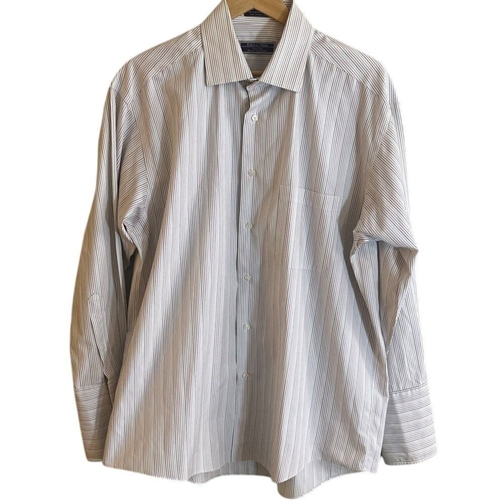 Roberto Villini French Cuff Red Black Pin Stripe Dress Shirt 16 1/2 X32-33