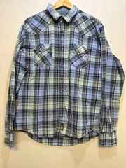 Wrangler Retro Western Shirt Mens Blue Plaid Pearl Snap Long Sleeve Outdoor L
