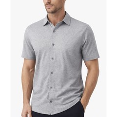 JAMES TAILOR MEN’S SHORT SLEEVE KNIT BUTTON DOWN SHIRT – SIZE: L – HEATHER GRAY