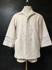 VTG Hawaiian Wedding Shirt Beau Tiki Iolani White Aloha Cruise Polyester Lace~L