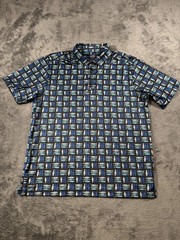 CON.STRUCT Polo Shirt Mens Large Black Fish Print Quick Dry Stretch Performance