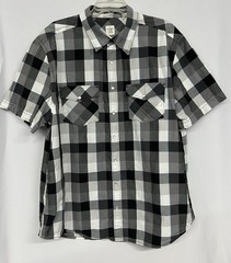 Men’s XXL Shirt Pearl Snaps Black Grey and White Buffalo Plaid Short Sleeve
