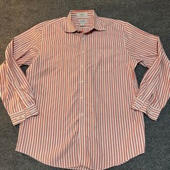 LL Bean Mens Large Trim Fit Wrinkle Resistant Striped Button Down Shirt Orange