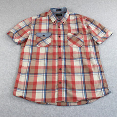7 Diamonds Vintage Shirt Men’s M Red/Blue Plaid Short Sleeve 100% Cotton Western