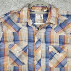 Vintage Round Up Shirt Mens Large Multicolor Plaid Western Pearl Snap 60s 70s