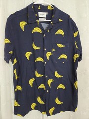 Goodfellow Co. Standard Fit Blue Button Short Sleeve Shirt Banana Large
