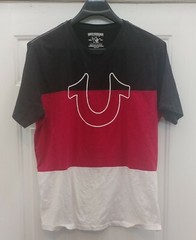 TRUE RELIGION MENS RED-BLACK-WHITE COTTON BIG LOGO SHORT SLEEVE T-SHIRT SIZE 2XL