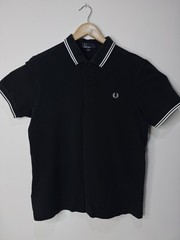 Fred Perry M3600 Polo Shirt Mens L Black White Twin Tipped With Laurel Wreath