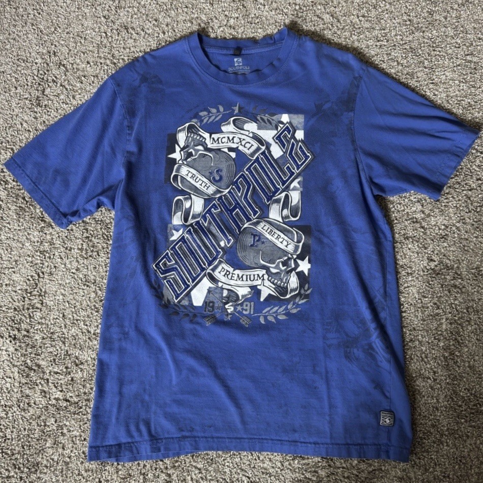 Vintage Y2K Southpole T Shirt XL Skate Cyber Grunge Affliction Style Metallic